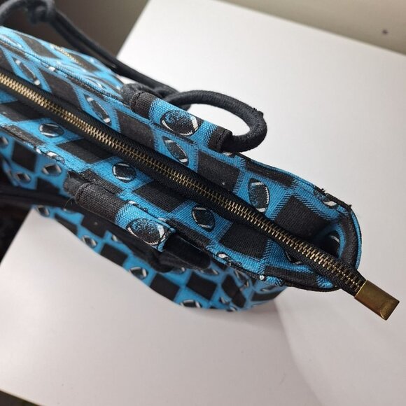 Football Tote Bag Purse Rope Handles Canvas Blue Black Zipper Farmhouse Style - Picture 9 of 12